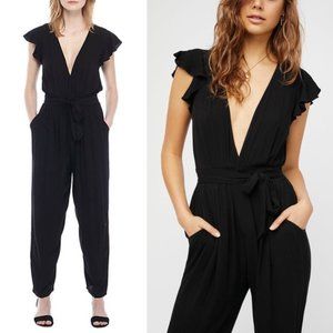 Free People Black Ruffle Your Feather Jumpsuit